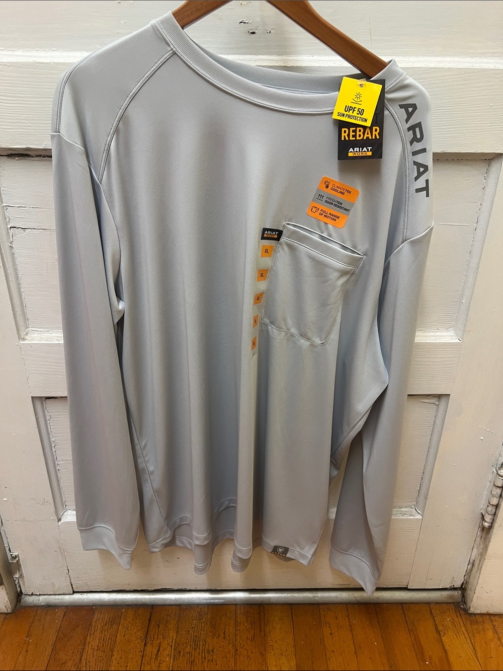 NWT M’s Ariat Rebar Sunblocker LS Shirt- Pearl Grey